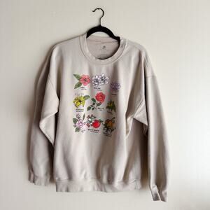 Disney Beige Princess Flower Crewneck Sweatshirt Large Ariel Mulan Belle